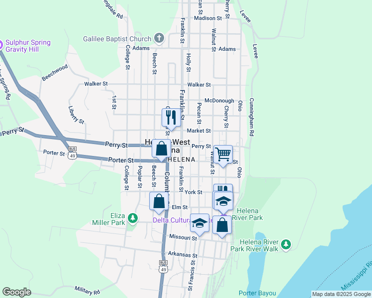 map of restaurants, bars, coffee shops, grocery stores, and more near 531 Perry Street in Helena-West Helena