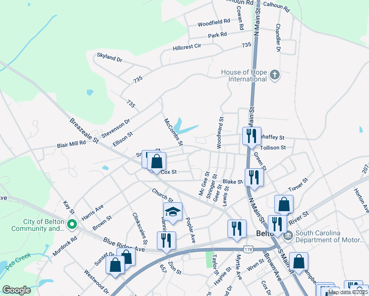 map of restaurants, bars, coffee shops, grocery stores, and more near 200 Rice Street in Belton