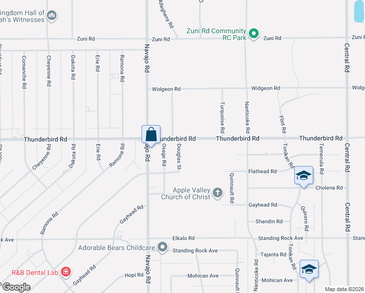 map of restaurants, bars, coffee shops, grocery stores, and more near 21833 Thunderbird Road in Apple Valley