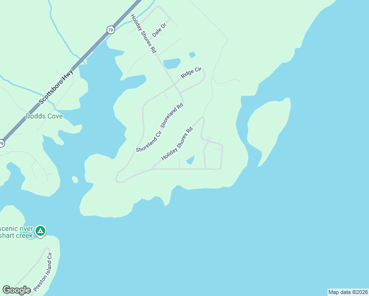 map of restaurants, bars, coffee shops, grocery stores, and more near 2097 Holiday Shores Road in Scottsboro