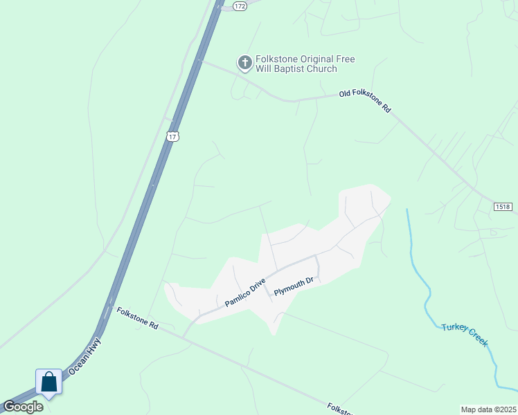 map of restaurants, bars, coffee shops, grocery stores, and more near 406 Frisco Way in Holly Ridge