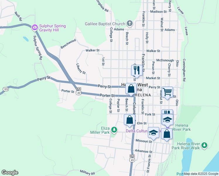 map of restaurants, bars, coffee shops, grocery stores, and more near 1015 Perry Street in Helena-West Helena