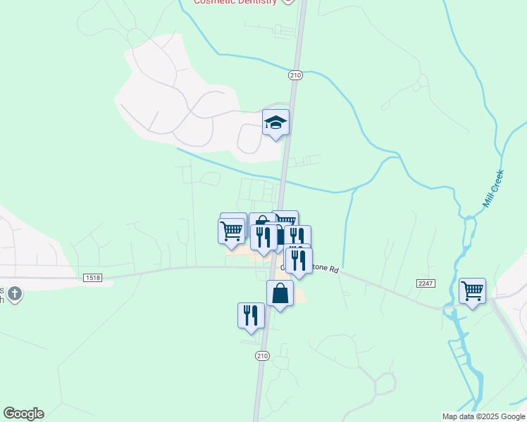 map of restaurants, bars, coffee shops, grocery stores, and more near 1248 North Carolina 210 in Sneads Ferry