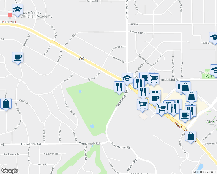 map of restaurants, bars, coffee shops, grocery stores, and more near 20011 Highway 18 in Apple Valley