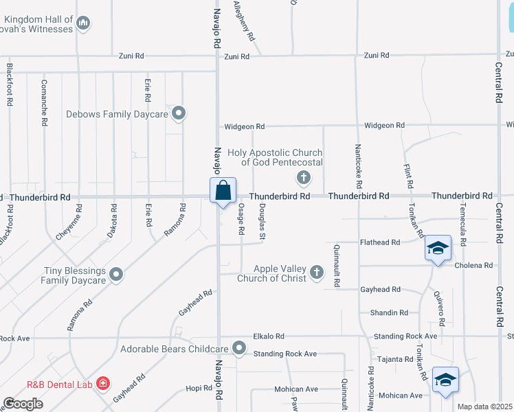 map of restaurants, bars, coffee shops, grocery stores, and more near 21825 Thunderbird Road in Apple Valley