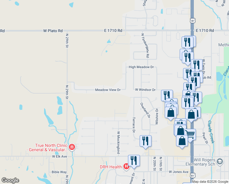 map of restaurants, bars, coffee shops, grocery stores, and more near 2406 Meadow View Drive in Duncan