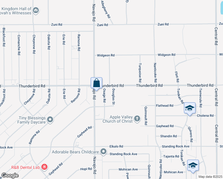 map of restaurants, bars, coffee shops, grocery stores, and more near 21825 Thunderbird Road in Apple Valley