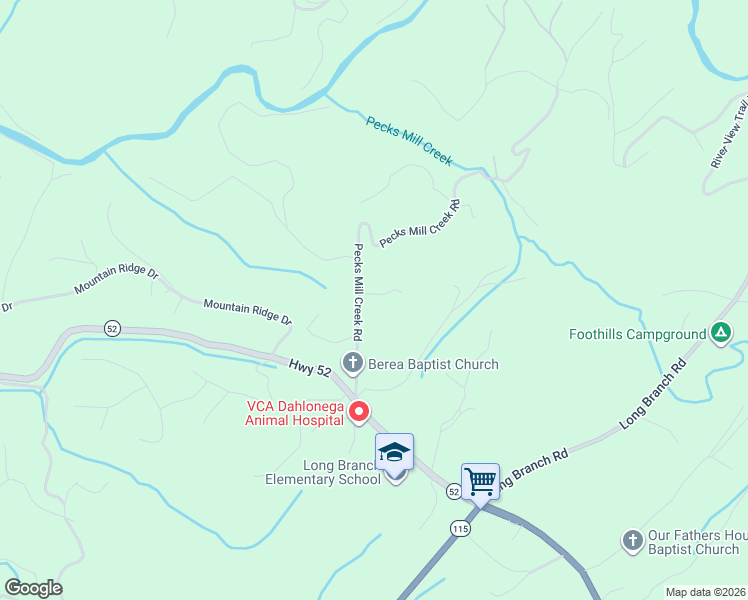 map of restaurants, bars, coffee shops, grocery stores, and more near 46 Thomas Road in Dahlonega