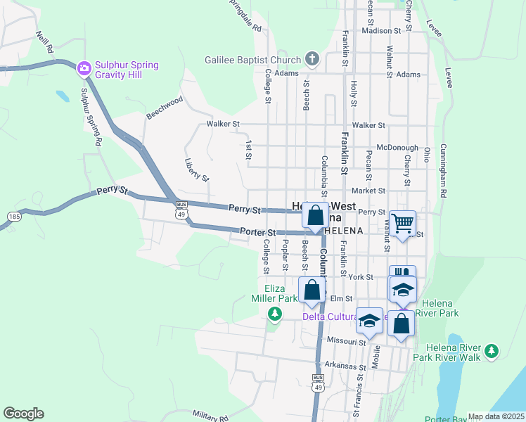 map of restaurants, bars, coffee shops, grocery stores, and more near 1015 Perry Street in Helena-West Helena