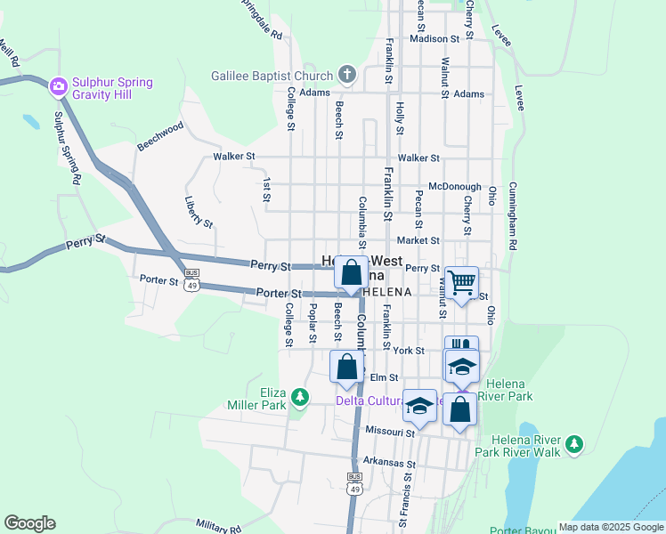 map of restaurants, bars, coffee shops, grocery stores, and more near 820 Perry Street in Helena-West Helena