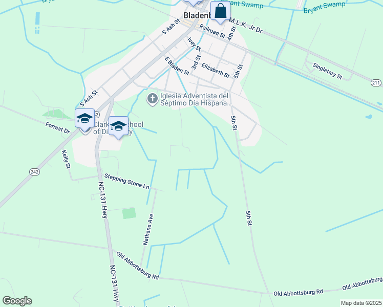 map of restaurants, bars, coffee shops, grocery stores, and more near 246 Lee Street in Bladenboro