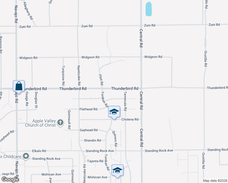 map of restaurants, bars, coffee shops, grocery stores, and more near 22327 Thunderbird Rd in Apple Valley