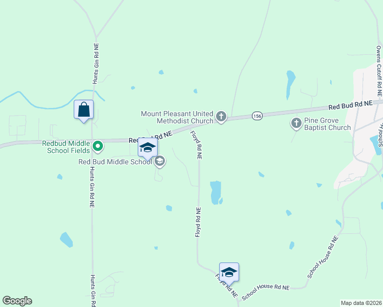 map of restaurants, bars, coffee shops, grocery stores, and more near 438 Floyd Road Northeast in Calhoun