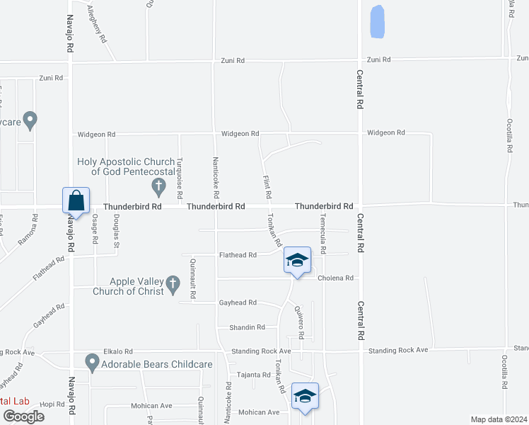 map of restaurants, bars, coffee shops, grocery stores, and more near 22239 Thunderbird Road in Apple Valley