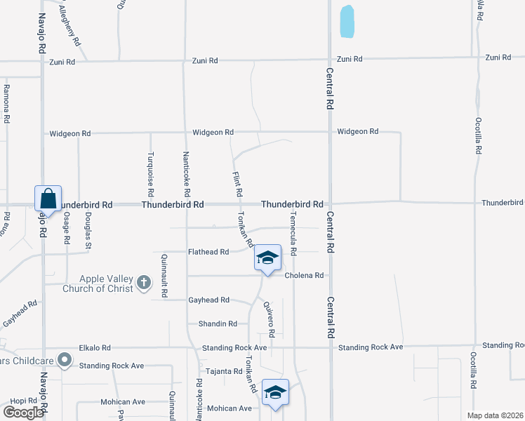 map of restaurants, bars, coffee shops, grocery stores, and more near 22327 Thunderbird Road in Apple Valley