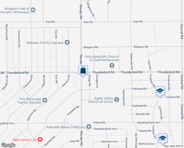 map of restaurants, bars, coffee shops, grocery stores, and more near 21789 Thunderbird Road in Apple Valley