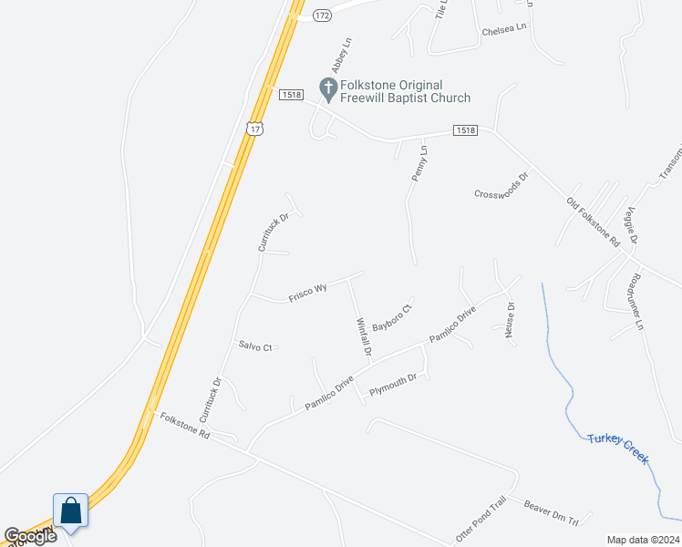 map of restaurants, bars, coffee shops, grocery stores, and more near 385 Frisco Way in Holly Ridge