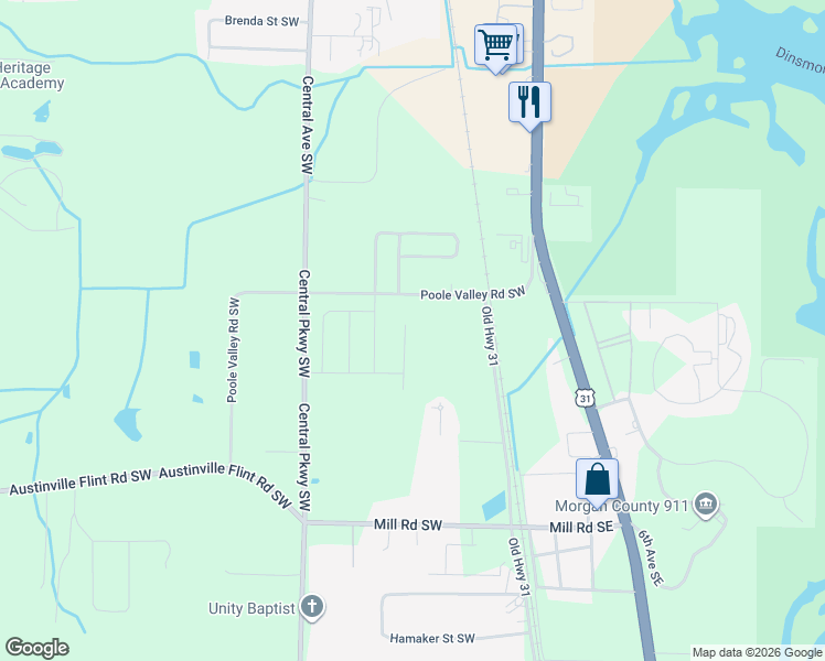 map of restaurants, bars, coffee shops, grocery stores, and more near 4038-4040 Poole Valley Road Southwest in Decatur
