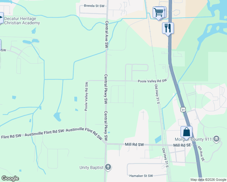 map of restaurants, bars, coffee shops, grocery stores, and more near 4084 Poole Valley Road Southwest in Decatur