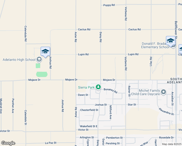 map of restaurants, bars, coffee shops, grocery stores, and more near 10620 Mojave Drive in Adelanto