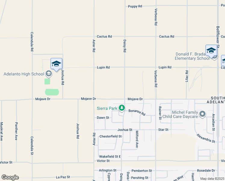 map of restaurants, bars, coffee shops, grocery stores, and more near 10620 Mojave Drive in Adelanto