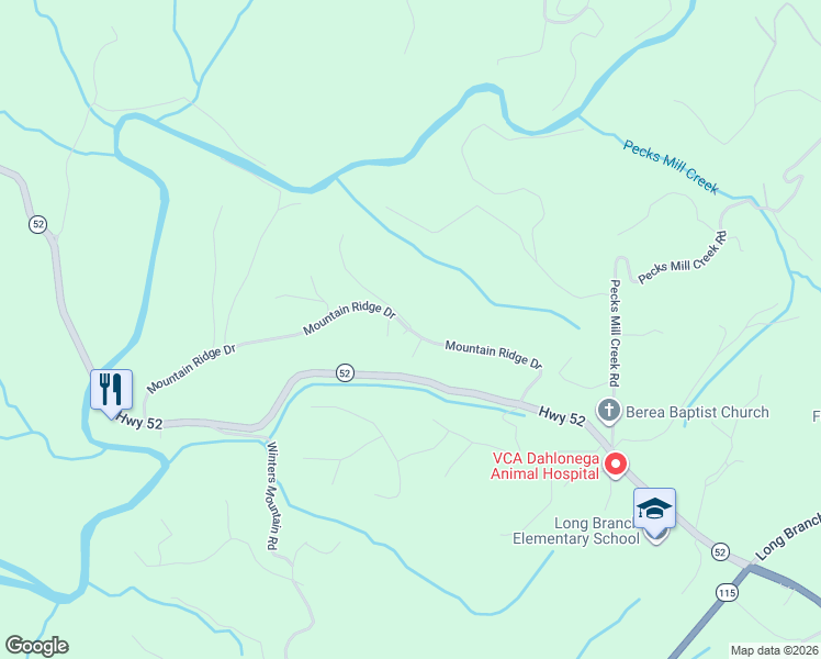 map of restaurants, bars, coffee shops, grocery stores, and more near 717 Mountain Ridge Drive in Dahlonega