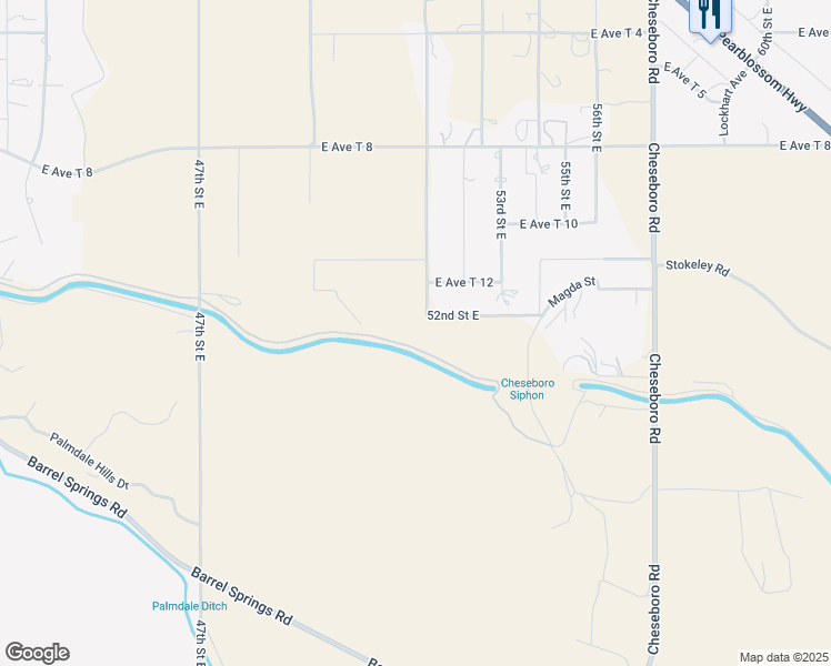 map of restaurants, bars, coffee shops, grocery stores, and more near 35655 52nd Street East in Palmdale