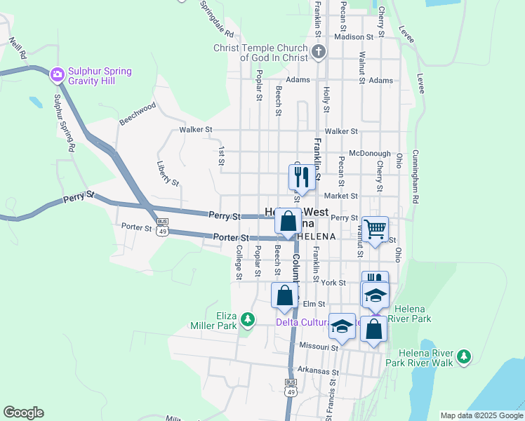 map of restaurants, bars, coffee shops, grocery stores, and more near 820 Perry Street in Helena-West Helena