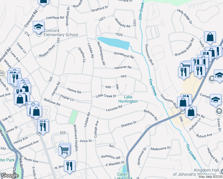 map of restaurants, bars, coffee shops, grocery stores, and more near 2807 Colonial Drive in Anderson