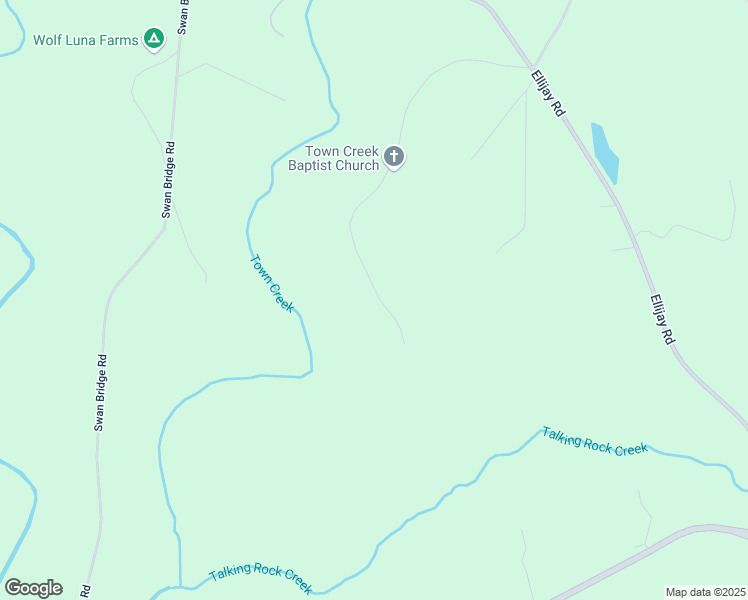 map of restaurants, bars, coffee shops, grocery stores, and more near Town Creek Church Road in Talking Rock