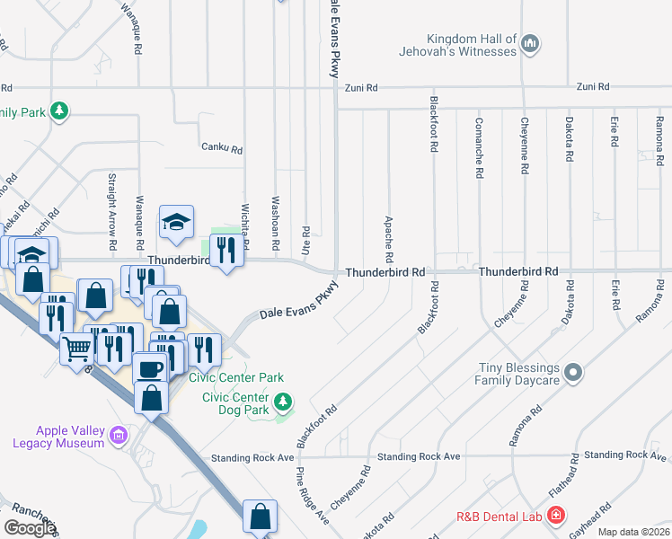 map of restaurants, bars, coffee shops, grocery stores, and more near in Apple Valley