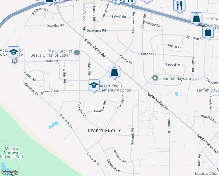 map of restaurants, bars, coffee shops, grocery stores, and more near 18310 Symeron Court in Apple Valley