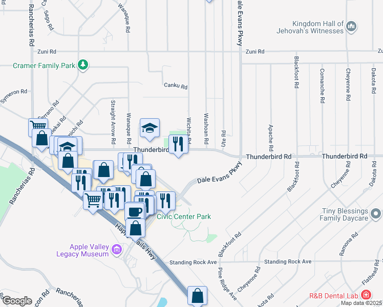 map of restaurants, bars, coffee shops, grocery stores, and more near 20700 Wichita Road in Apple Valley