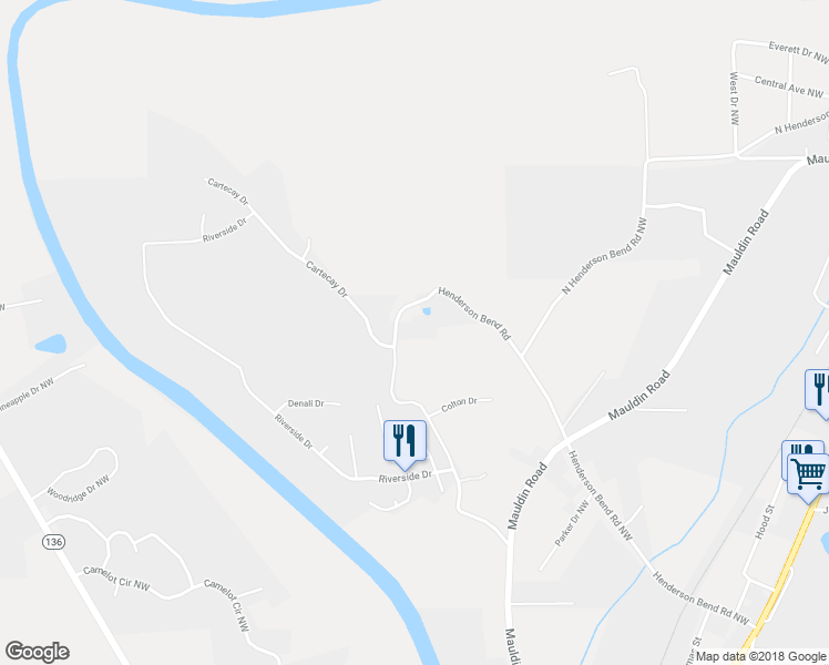 map of restaurants, bars, coffee shops, grocery stores, and more near 680 Henderson Bend Road in Calhoun