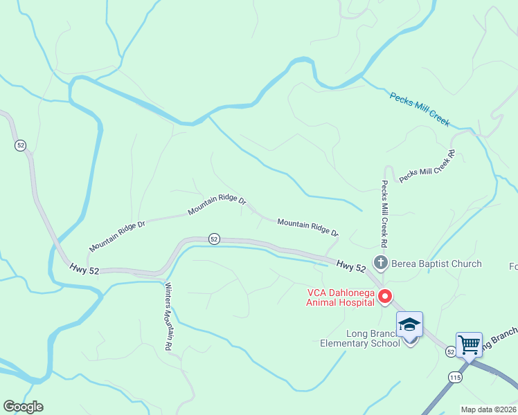 map of restaurants, bars, coffee shops, grocery stores, and more near 717 Mountain Ridge Drive in Dahlonega