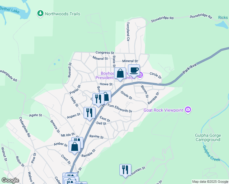 map of restaurants, bars, coffee shops, grocery stores, and more near 857 Park Avenue in Hot Springs