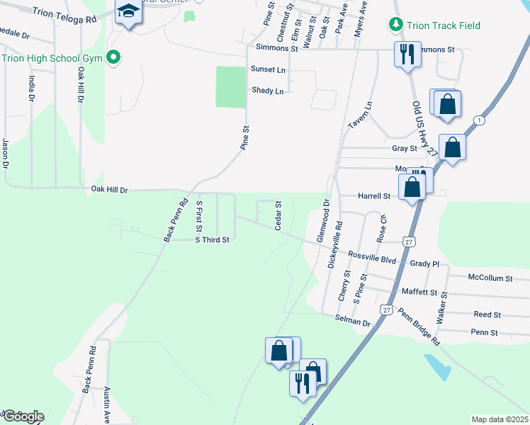 map of restaurants, bars, coffee shops, grocery stores, and more near 73 South Cedar Street in Summerville