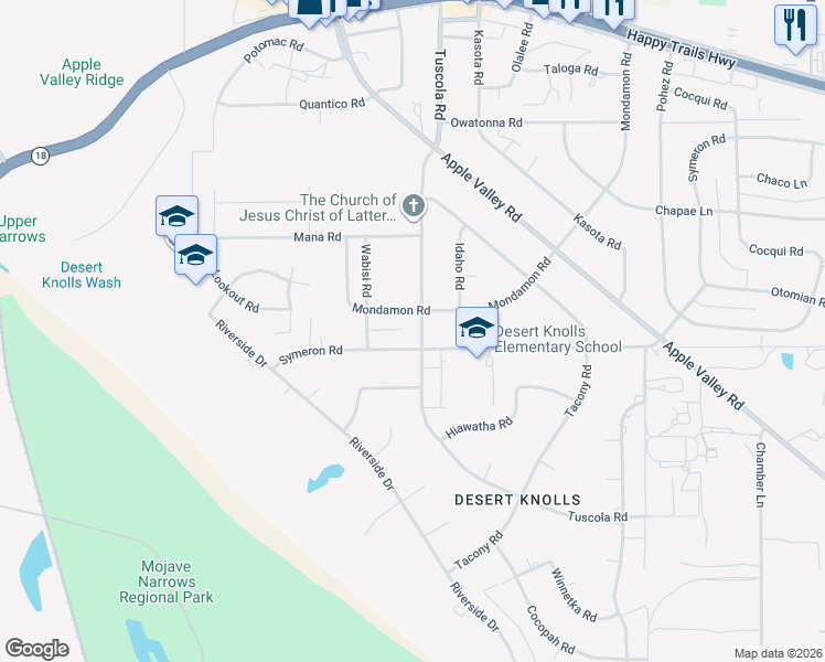 map of restaurants, bars, coffee shops, grocery stores, and more near 15332 Tuscola Road in Apple Valley
