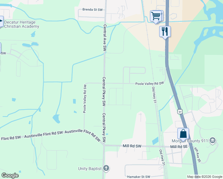 map of restaurants, bars, coffee shops, grocery stores, and more near 4084 Poole Valley Road Southwest in Decatur