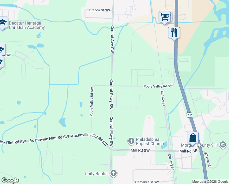 map of restaurants, bars, coffee shops, grocery stores, and more near 4084 Poole Valley Road Southwest in Decatur