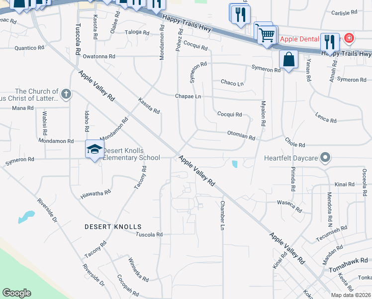 map of restaurants, bars, coffee shops, grocery stores, and more near 18515 Symeron Road in Apple Valley