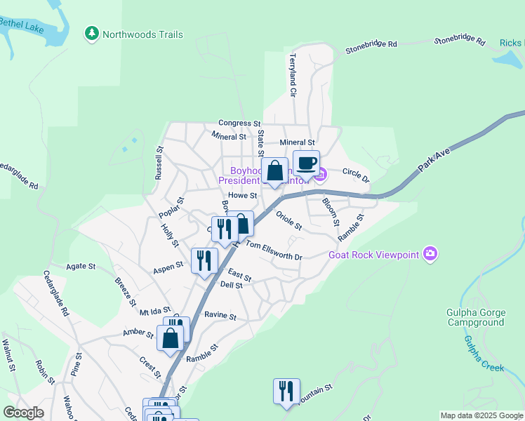map of restaurants, bars, coffee shops, grocery stores, and more near 857 Park Avenue in Hot Springs