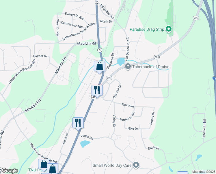map of restaurants, bars, coffee shops, grocery stores, and more near 119 Nation Drive in Calhoun
