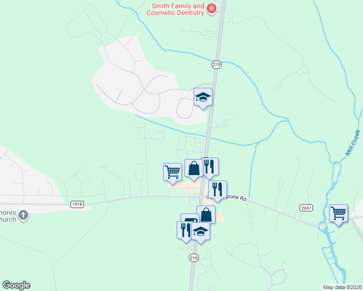 map of restaurants, bars, coffee shops, grocery stores, and more near 136 Beachside Village Lane in Sneads Ferry