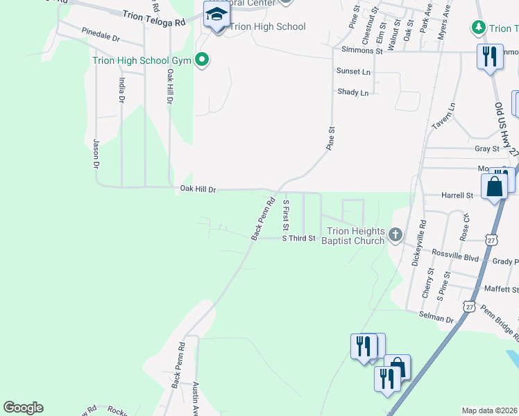 map of restaurants, bars, coffee shops, grocery stores, and more near 1661 Back Penn Road in Summerville