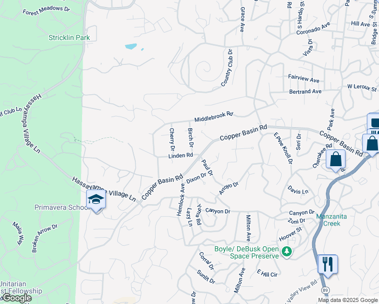 map of restaurants, bars, coffee shops, grocery stores, and more near 1134 Linden Road in Prescott