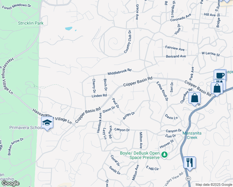 map of restaurants, bars, coffee shops, grocery stores, and more near 1073 Copper Basin Road in Prescott