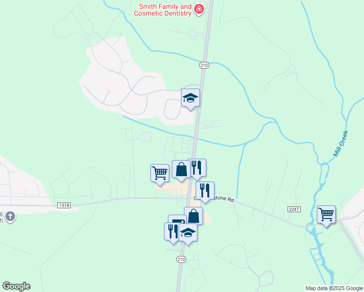 map of restaurants, bars, coffee shops, grocery stores, and more near 1248 North Carolina 210 in Sneads Ferry