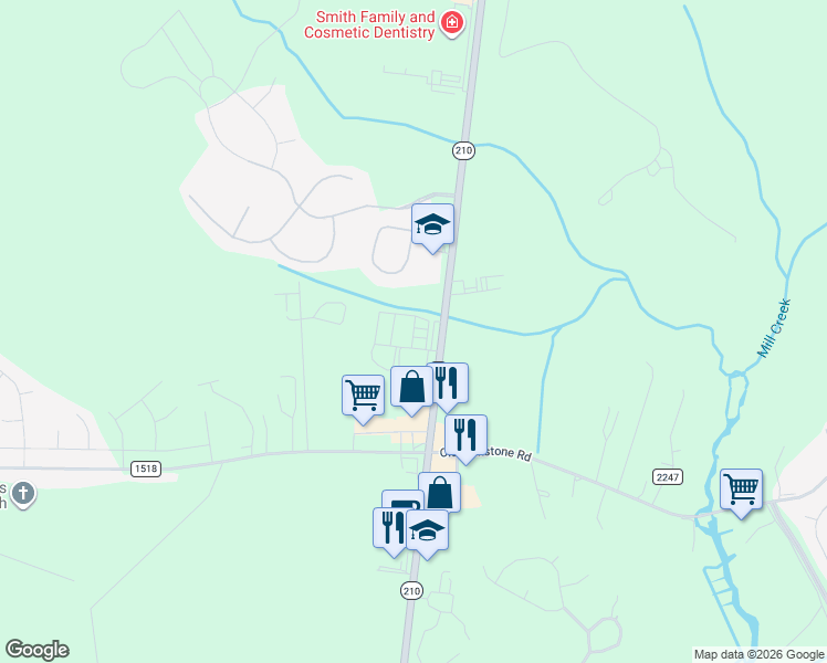 map of restaurants, bars, coffee shops, grocery stores, and more near 1248 North Carolina 210 in Sneads Ferry