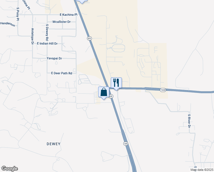 map of restaurants, bars, coffee shops, grocery stores, and more near 851 Arizona 169 in Prescott Valley